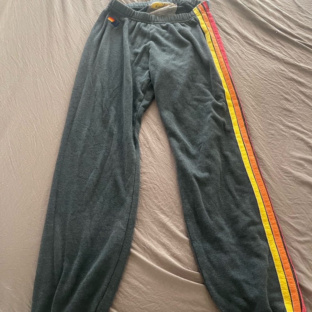 Aviator Nation Charcoal Sweatpants with Rainbow Stripe